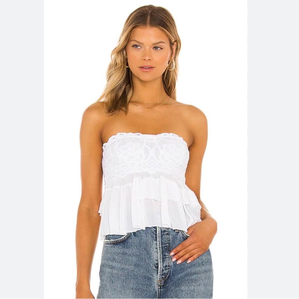 Free People top | White Adella Tiered Corset Tube Top size XS